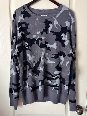 NWT Tommy John Men's Gray and Black Camo Crewneck Lightweight Sweater, XL